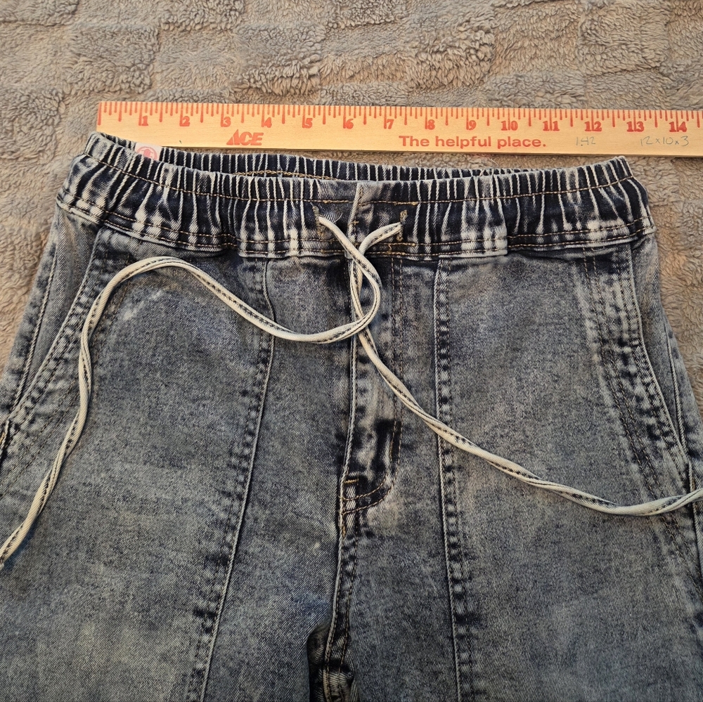 Elite Jeans Womens Cargo Size 7 Acid Wash Baggy Deep Pockets Drawstrings Retro - Picture 3 of 10